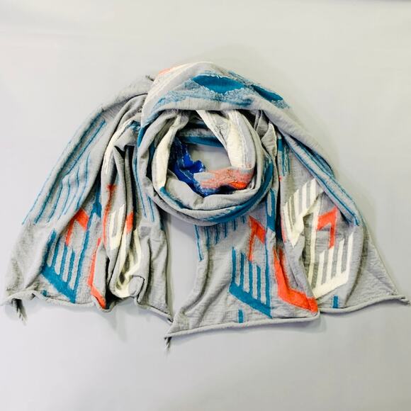 KAPITAL Grey Blue Orange Abstract Oversized Wool Scarf - Picture 2 of 6